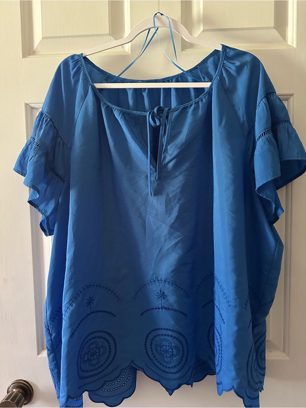 Source Unknown Bright Blue Embroidered Peasant Blouse